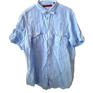 Perry Ellis 100% Linen Short Sleeved Button down shirt XL‎ light blue